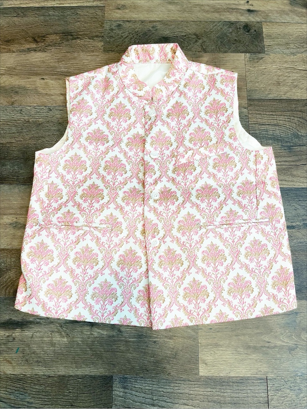 Vintage | Custom Tailored Pink Gold Brocade Silk Vest